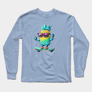 pixel pineapple on a skateboard Long Sleeve T-Shirt